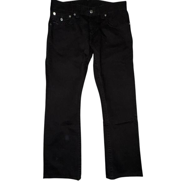 True Religion Mens 31 Black Straight Flap Leg Casual Y2K Streetwear Jeans